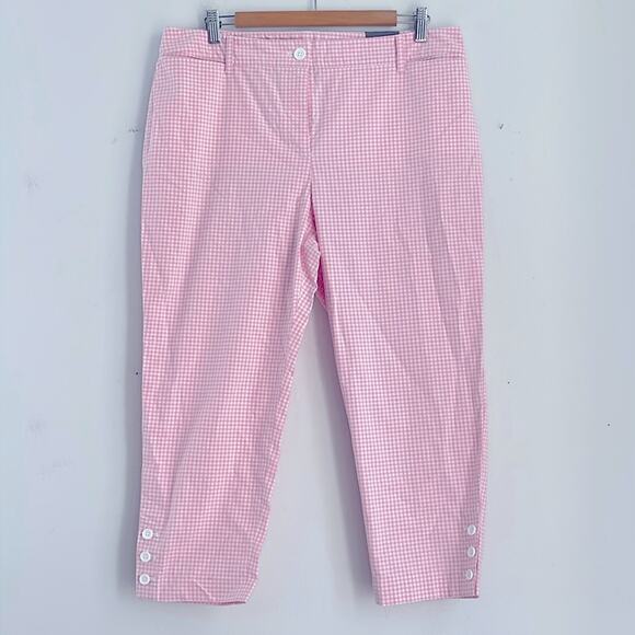 NWT Talbots Perfect Crop Pant gingham picnic plaid print cropped pants sz 14P - Picture 1 of 8